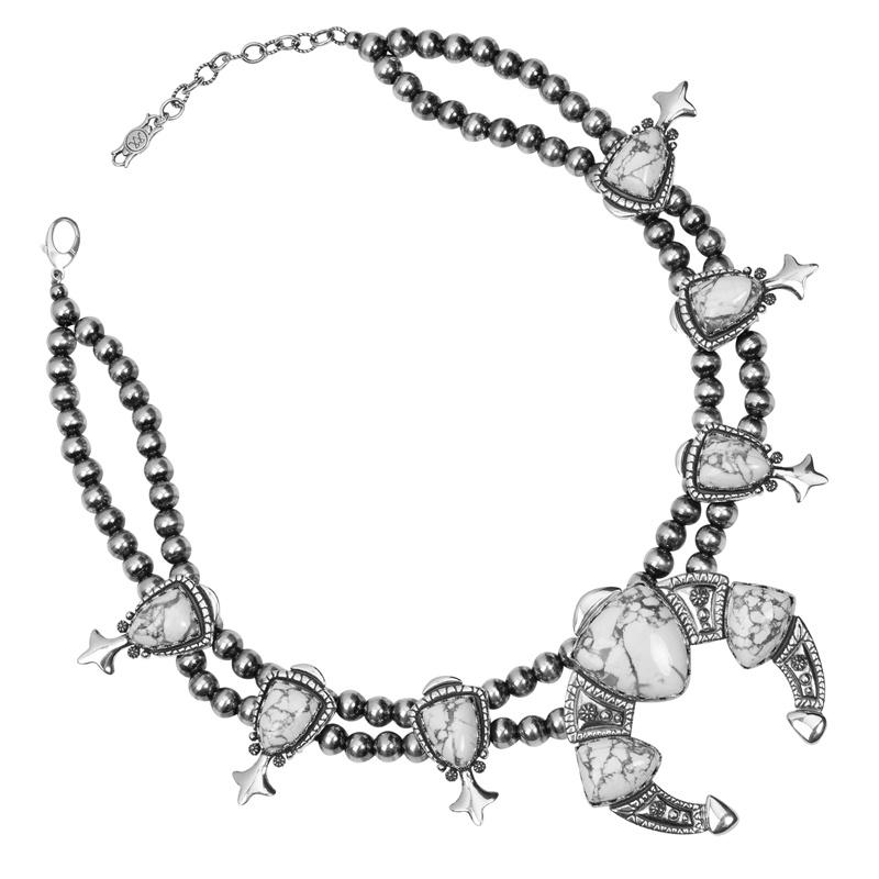 Taglio a goccia Collana America West in argento con gemme di Howlite bianca, da 18 a in vendita