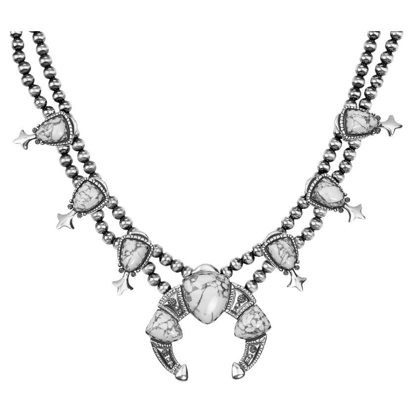 Collana America West in argento con gemme di Howlite bianca, da 18 a