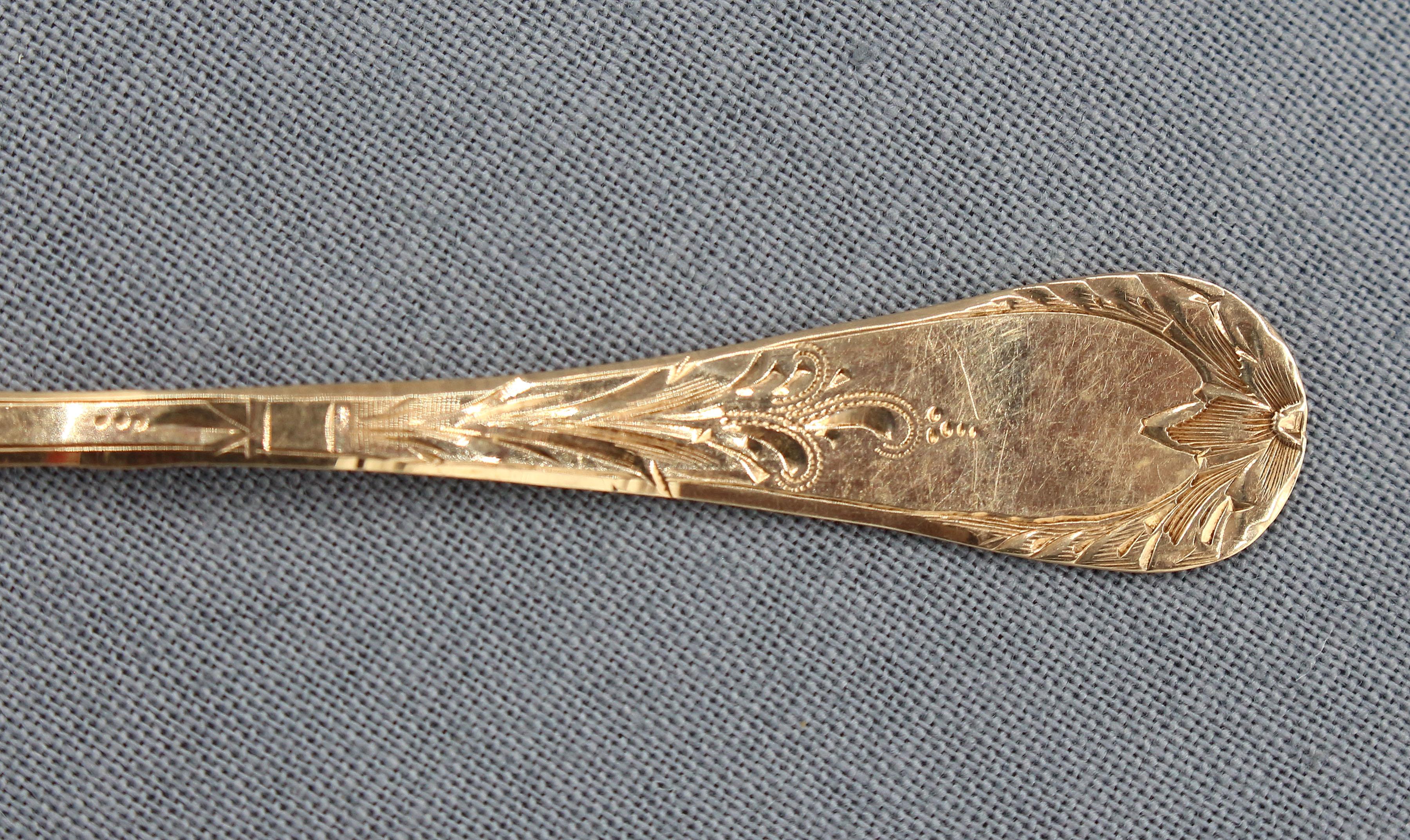 Late Victorian American 10k Gold Salt Spoon, c.1890-1910
