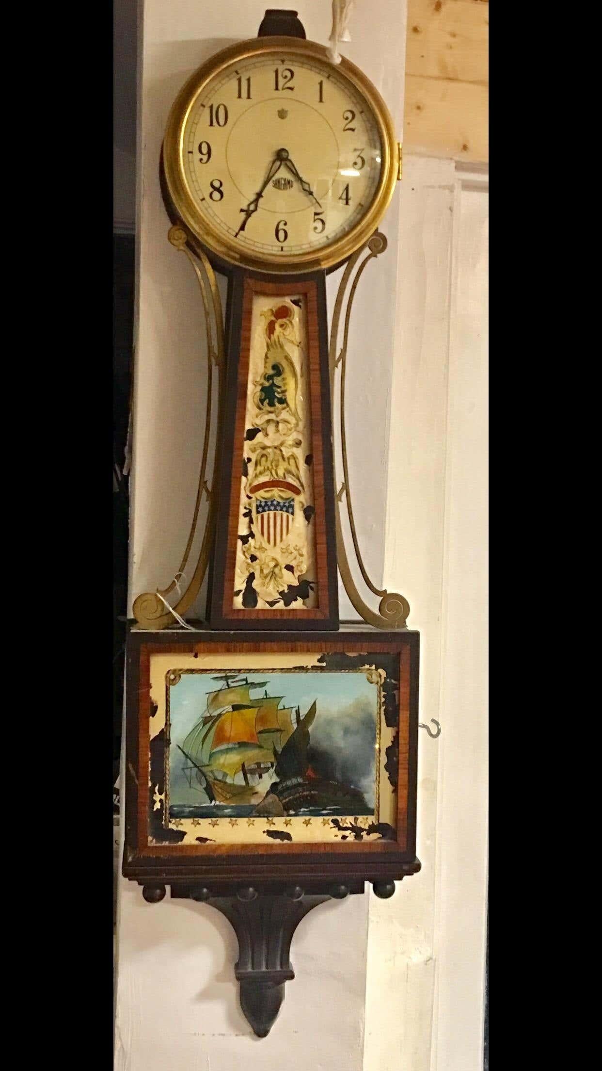 Early 20th Century American 110Volts Electric Banjo Clock For Sale