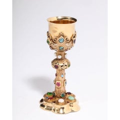 American 14 Karat Yellow Gold and Semi Precious Stone Miniature Chalice Cup