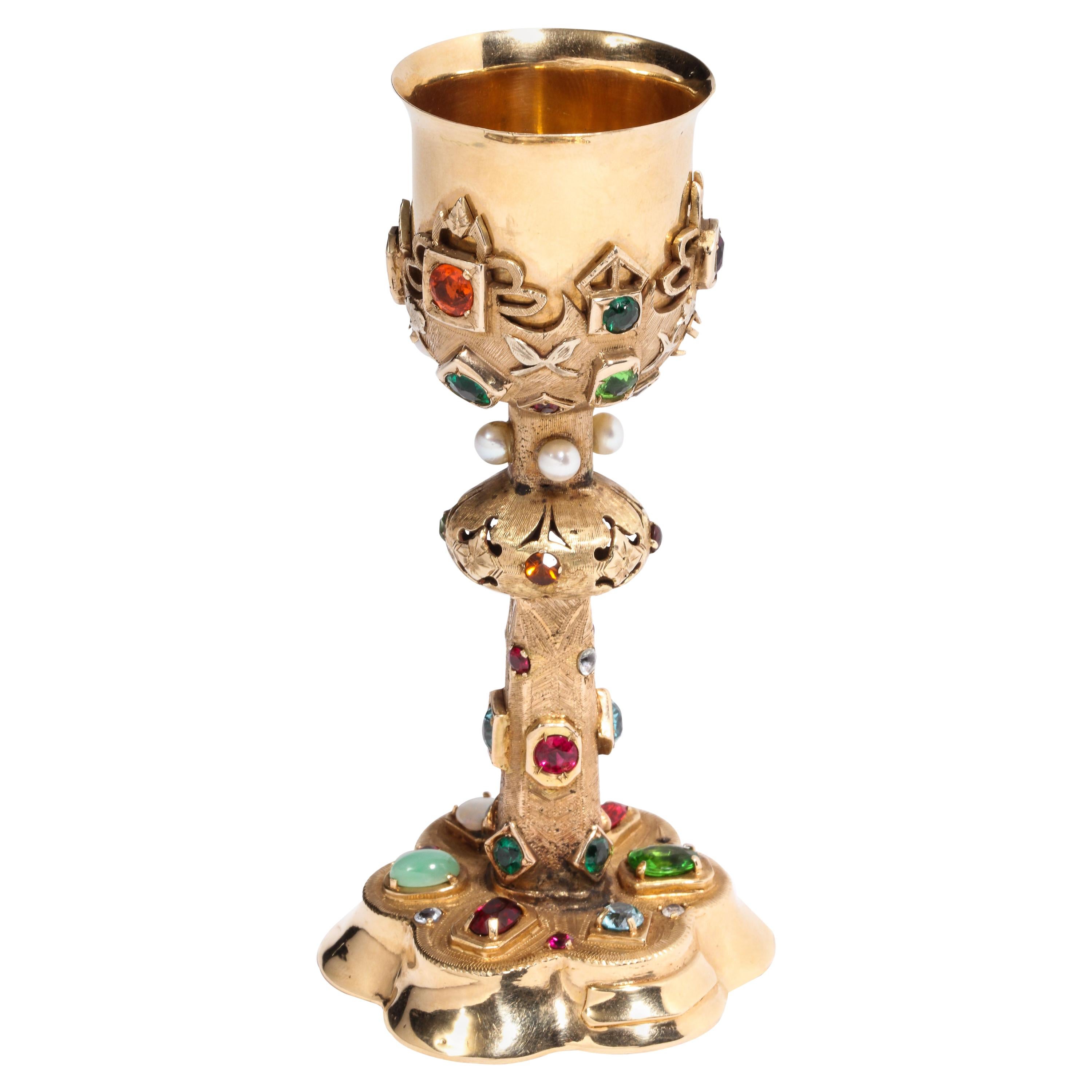 American 14-Karat Yellow Gold and Semi Precious Stone Miniature Chalice Cup
