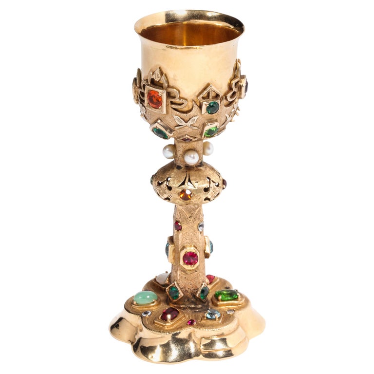 American 14Karat Yellow Gold and Semi Precious Stone Miniature Chalice
