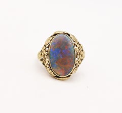 American 1895 Art Nouveau Ring In 14Kt Yellow Gold With 3.42 Cts Black Opal