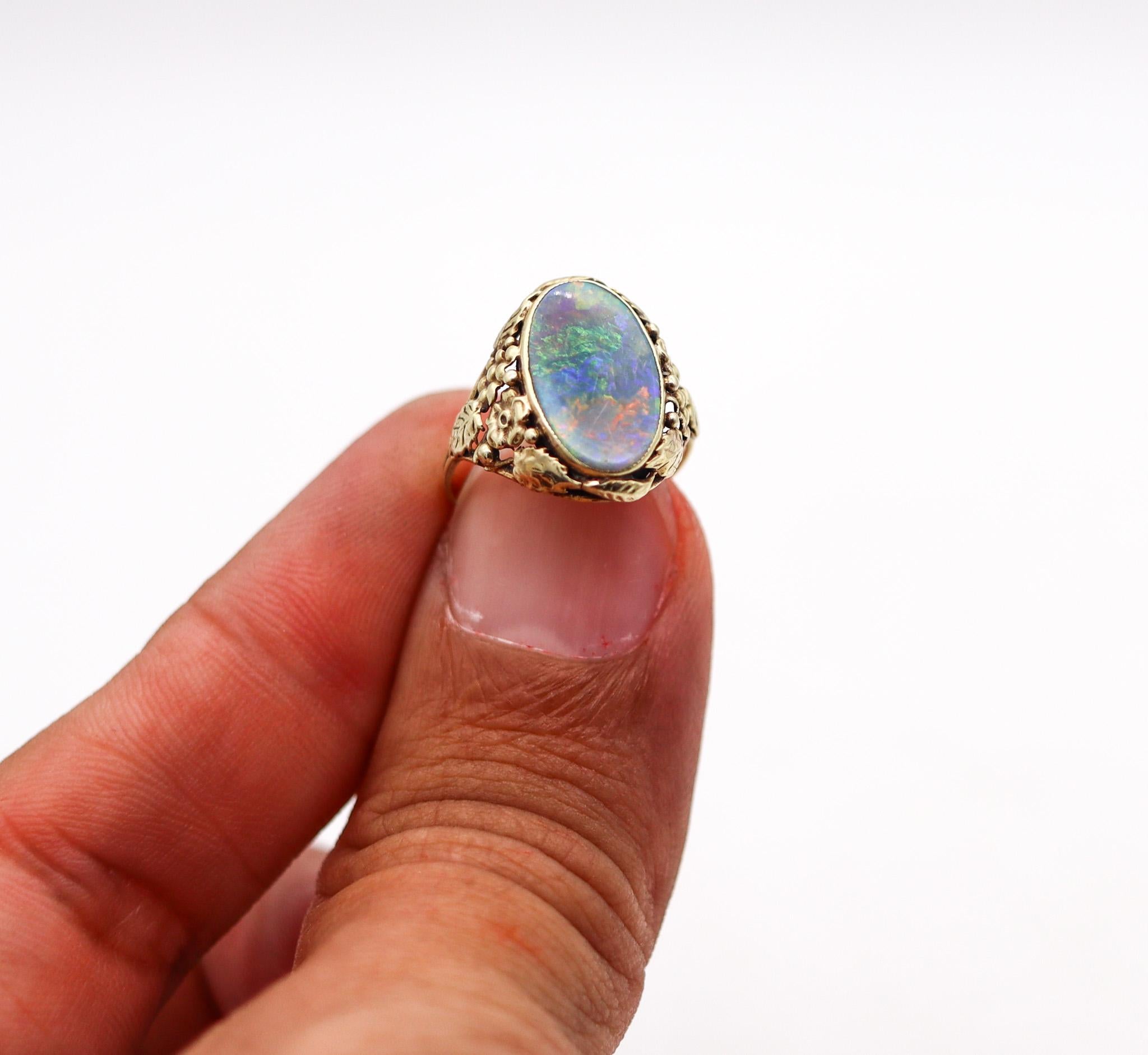American 1895 Art Nouveau Ring In 14Kt Yellow Gold With 3.42 Cts Black Opal 1