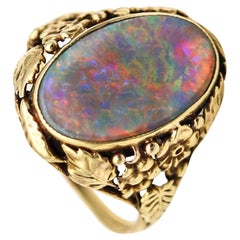 American 1895 Art Nouveau Ring In 14Kt Yellow Gold With 3.42 Cts Black Opal