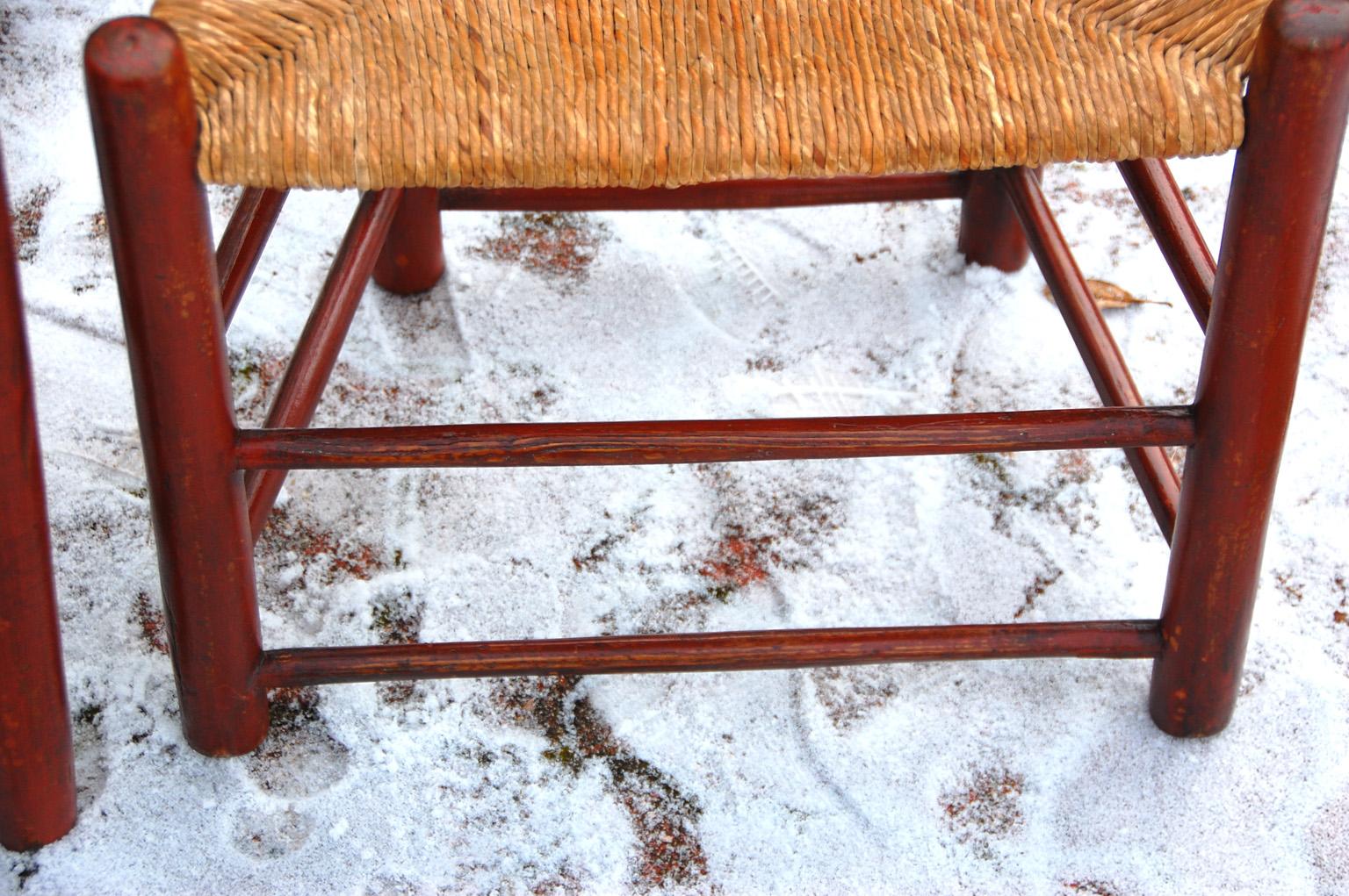 18th Century and Earlier American 18th Century Pair of Ash Ladderback Side Chairs with Original Paint