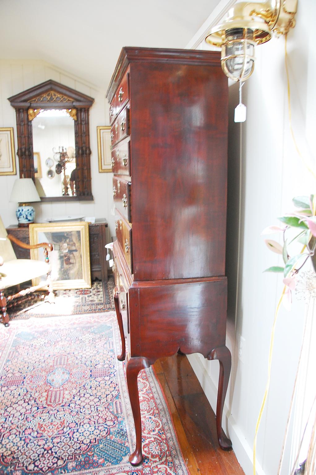 Late 18th Century American 18th Century Queen Anne Maple Highboy with Fan Carving, Cabriole Legs For Sale