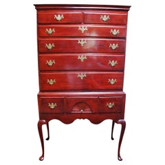 Used American 18th Century Queen Anne Maple Highboy with Fan Carving, Cabriole Legs