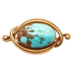 AMERICANO 1900 Art Nouveau Broche Desplazado En Oro Amarillo De 14Kt Con Turquesa