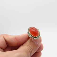 AMERICAN 1920 Art-Deco Enameled Cocktail Ring In 14Kt Gold With Carnelian