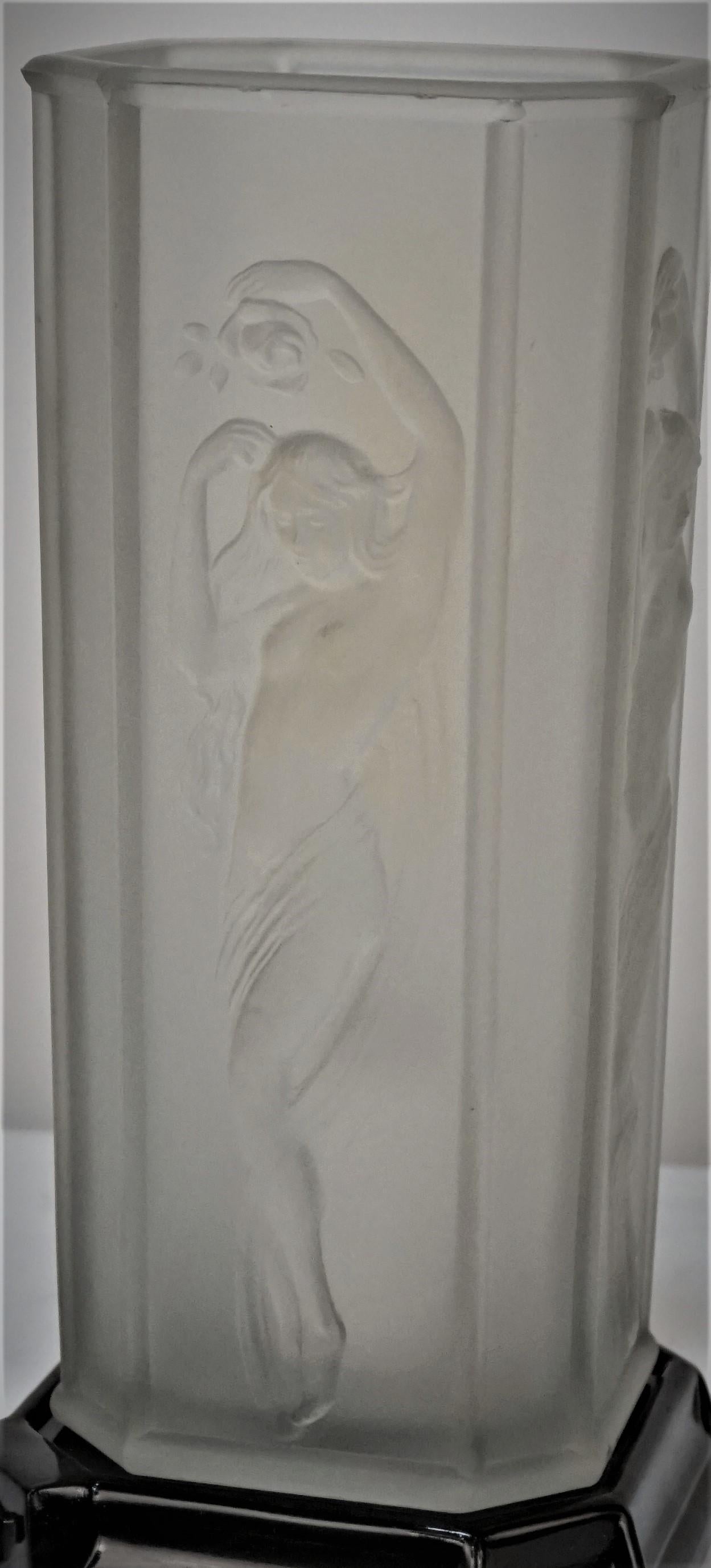 American 1920's Art Deco Clear Frosted Glass Nude Female Figural Table Lamp 5