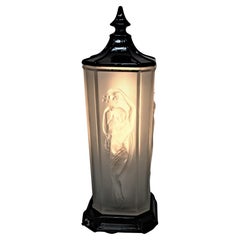 Lampe de bureau américaine Art déco des années 1920, en verre dépoli transparent et figurant une femme nue