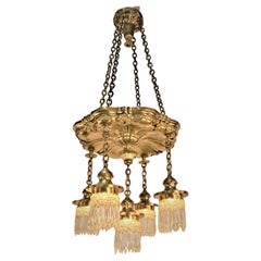 American 1920s Brass and Crystal Chandelier