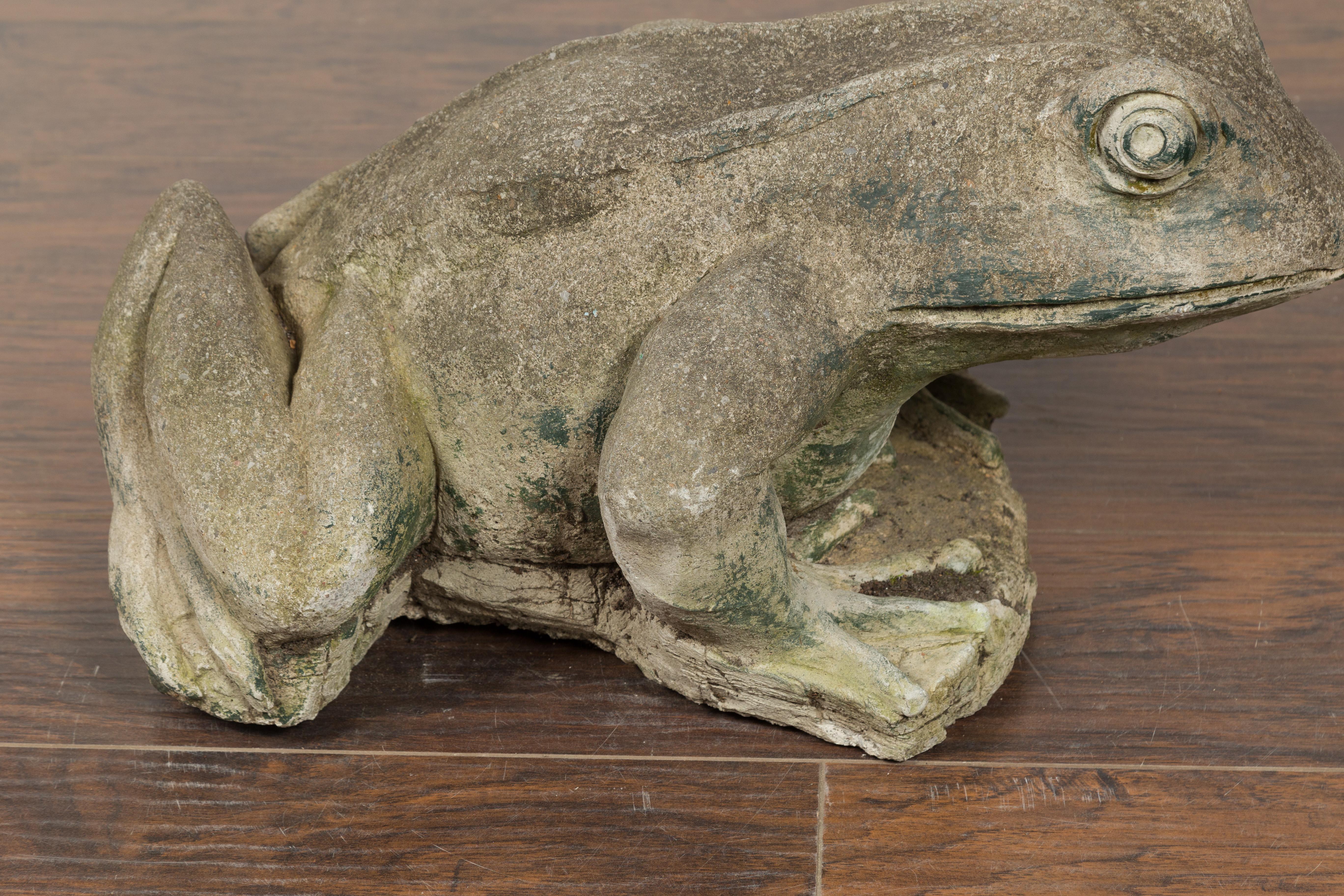 Late 20th Century American Giant Stone Frog with Patina, Originally Used as a Fountain For Sale