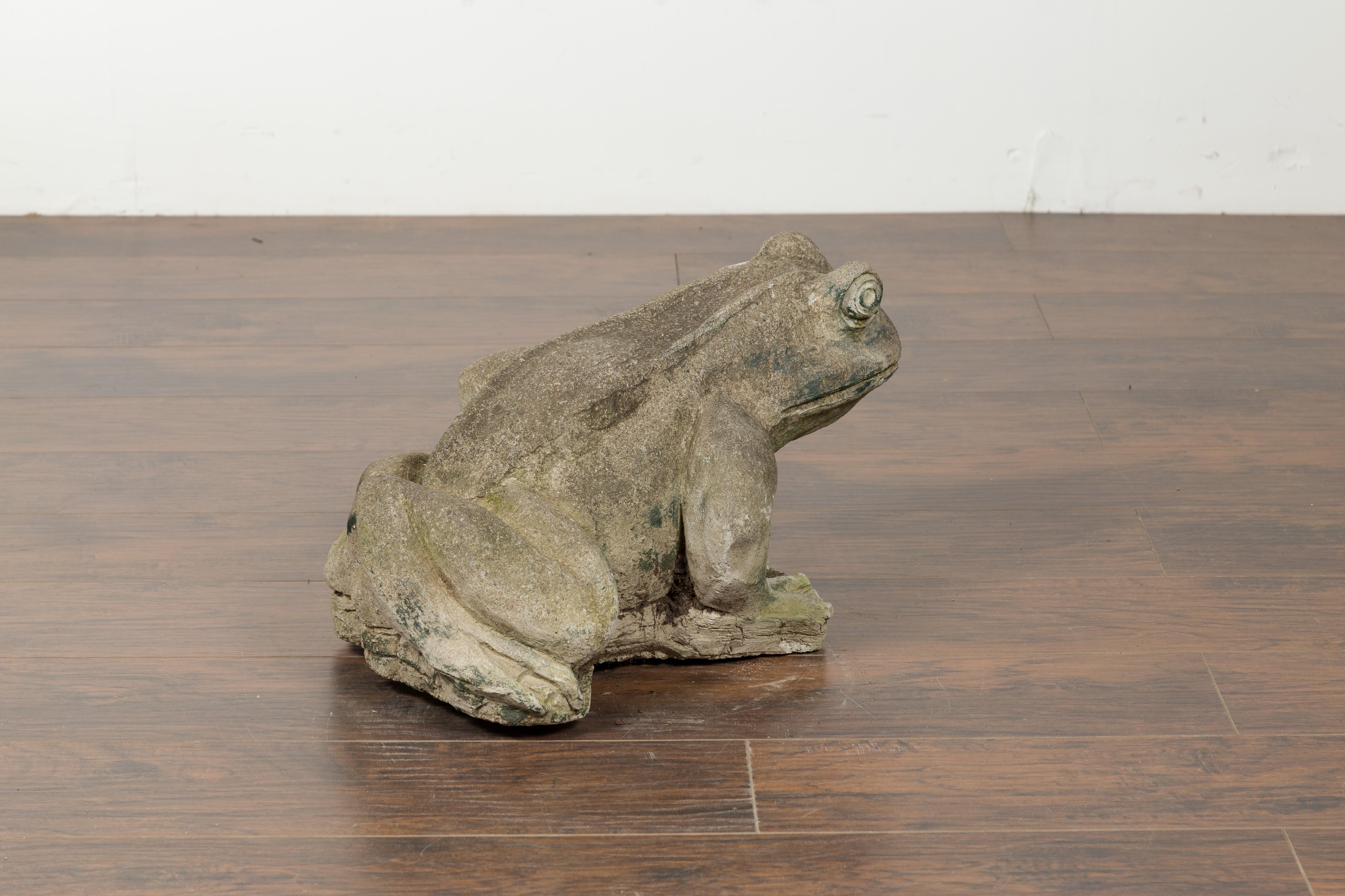 American Giant Stone Frog with Patina, Originally Used as a Fountain For Sale 2