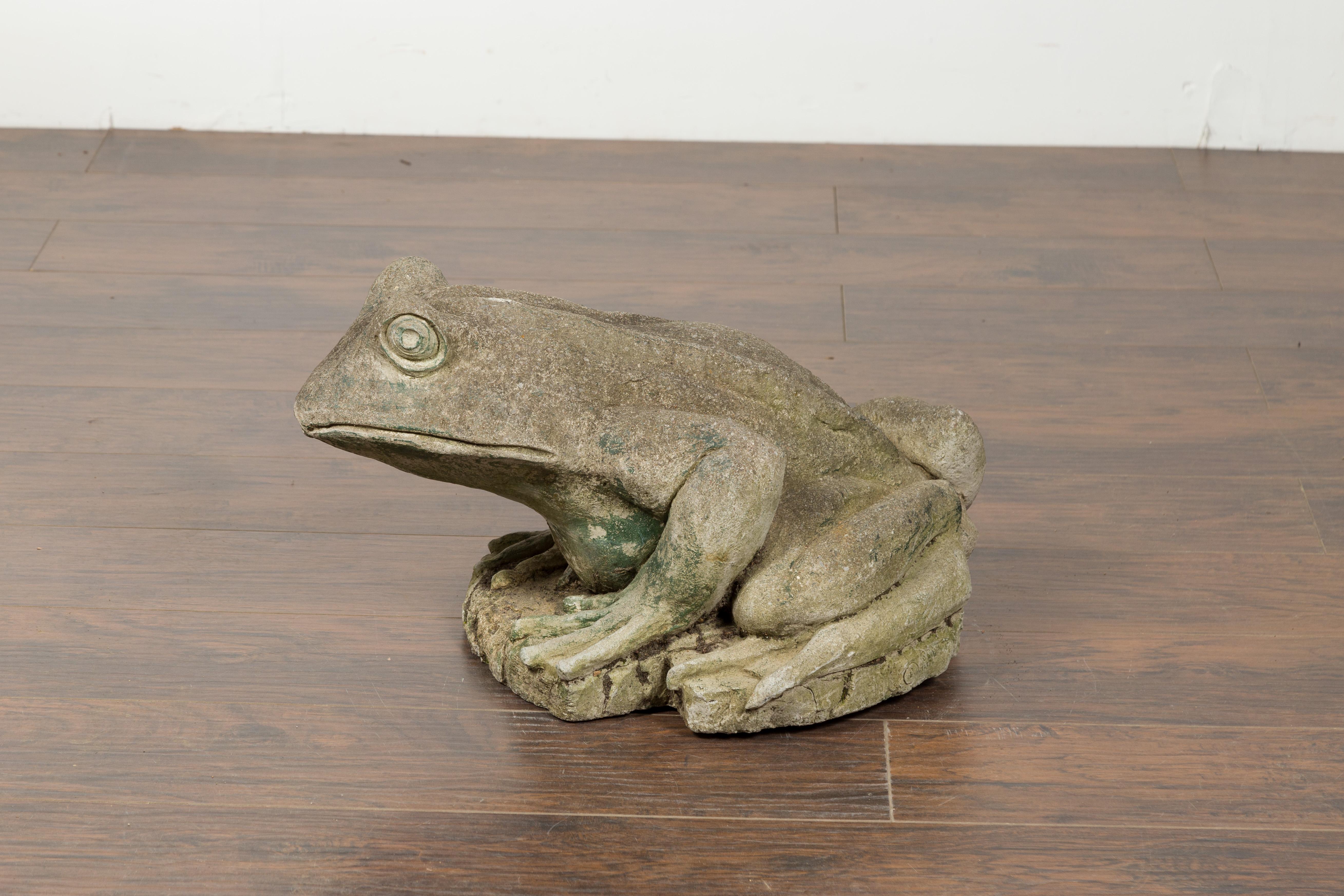 American Giant Stone Frog with Patina, Originally Used as a Fountain For Sale 4