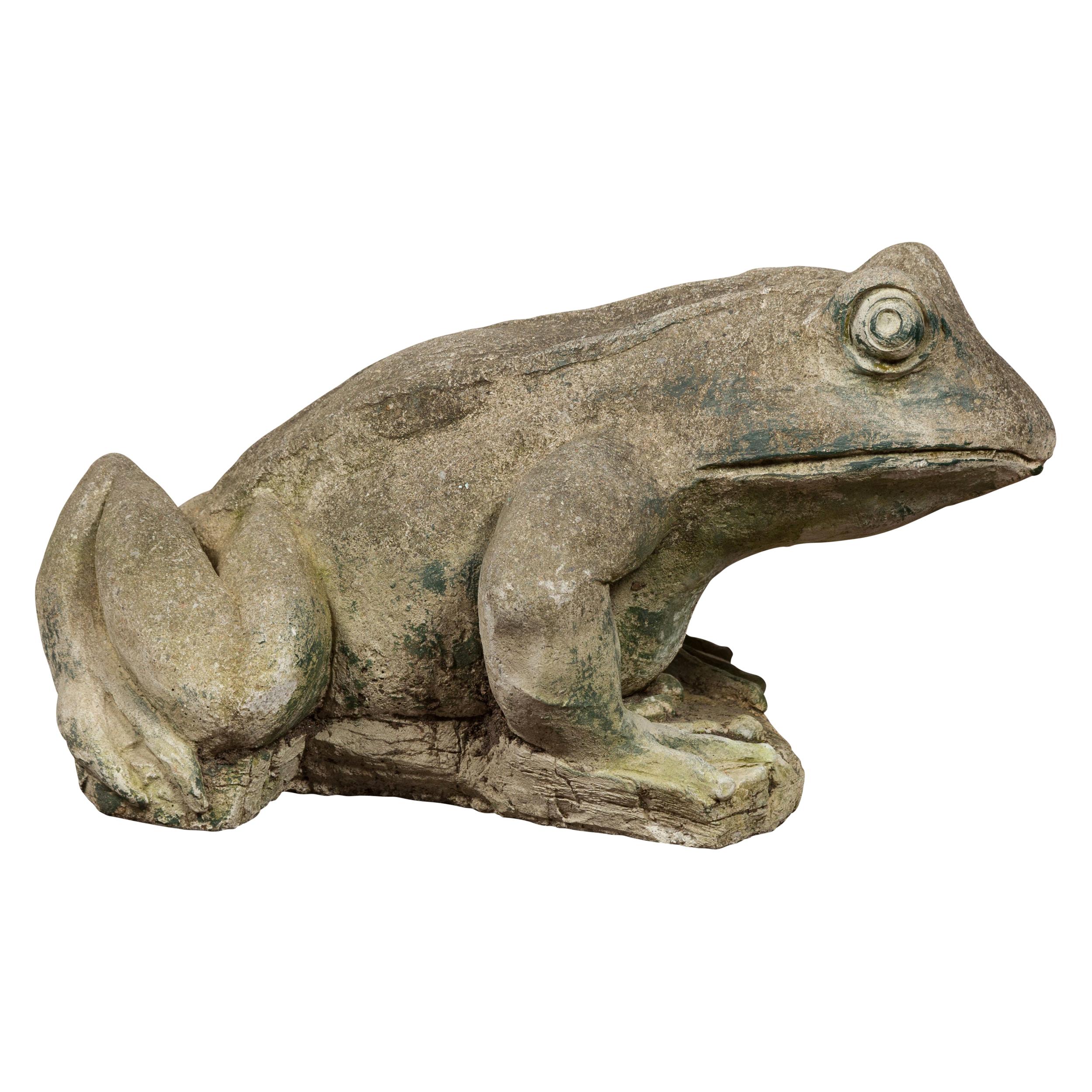 American Giant Stone Frog with Patina, Originally Used as a Fountain