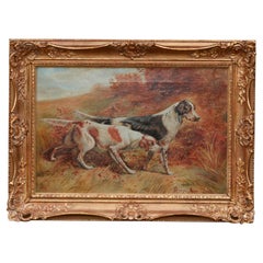 American 1920s Oil on Canvas Painting Depicting Two Sporting Dogs in Gilt Frame