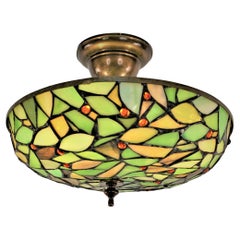 American 1920's Sami Flush Mount-Stained Glass Chandelier.