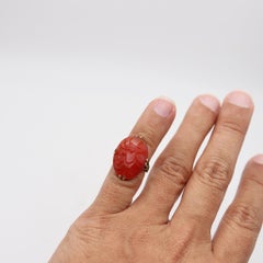 AMERICAN 1925 Art-Deco Cocktail Ring In 14Kt With Chinoiserie Carved Carnelian