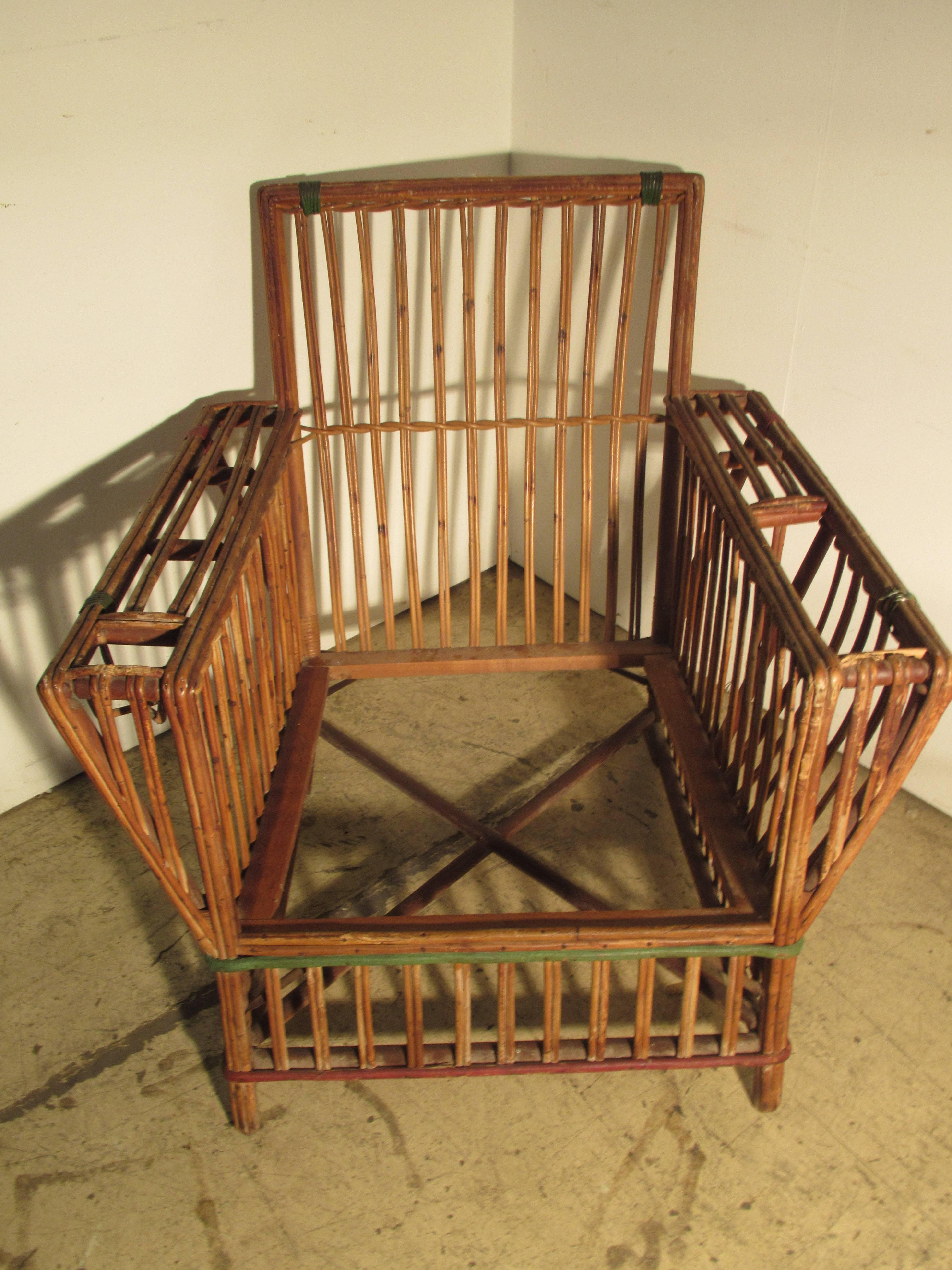 American 1930s Art Deco Stick Wicker Lounge Chair In Good Condition In Rochester, NY