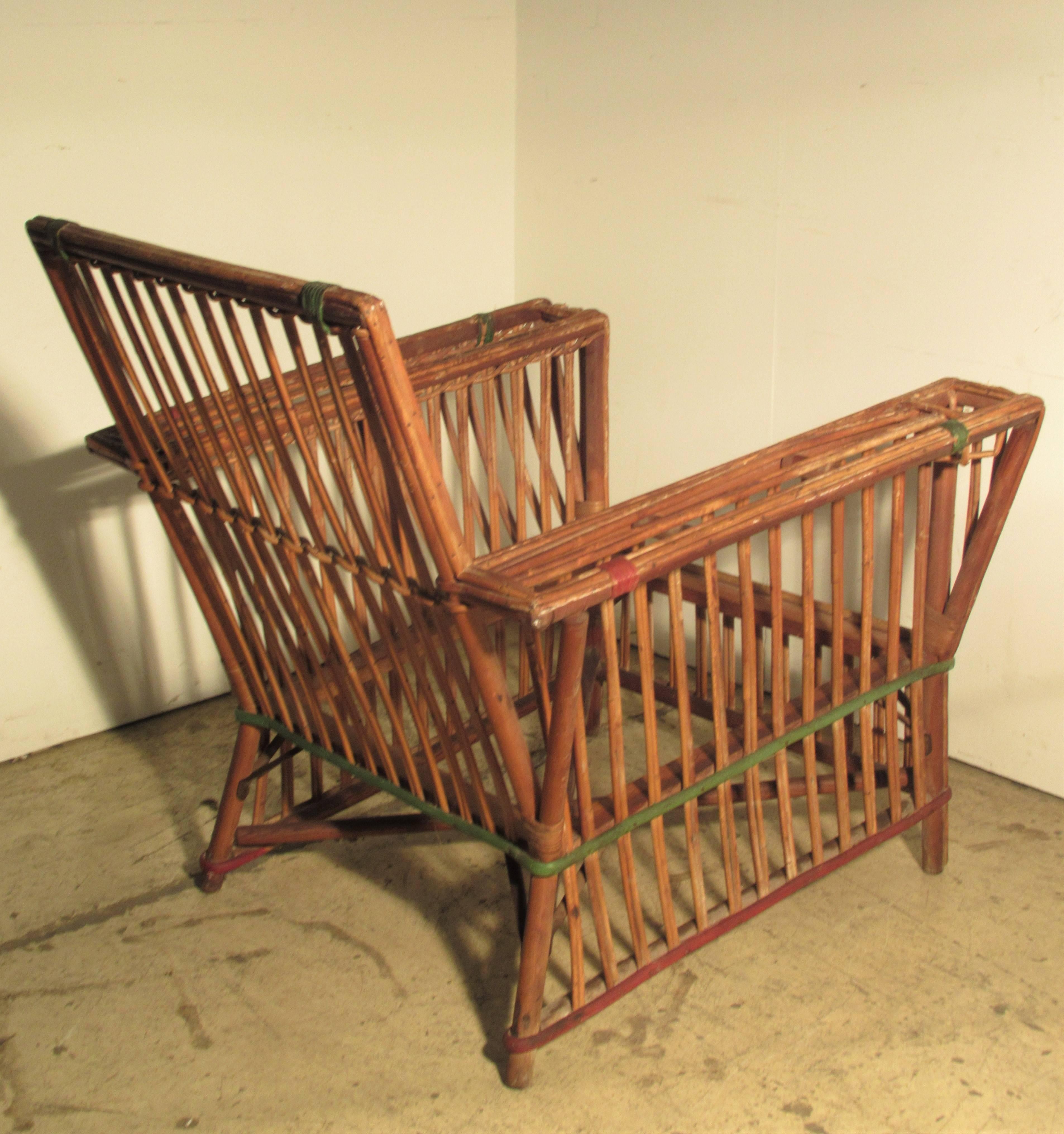 American 1930s Art Deco Stick Wicker Lounge Chair 1