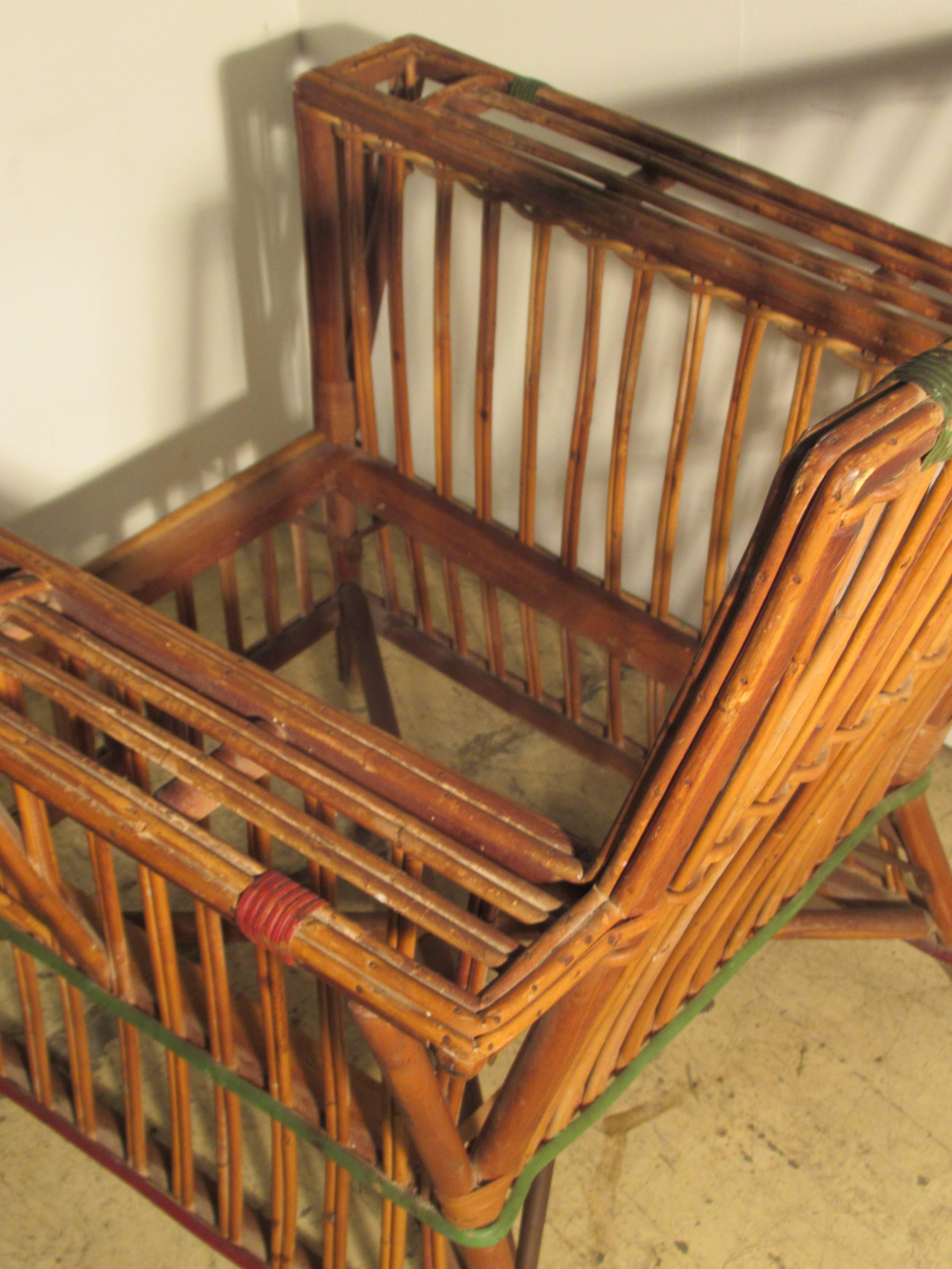 American 1930s Art Deco Stick Wicker Lounge Chair 2