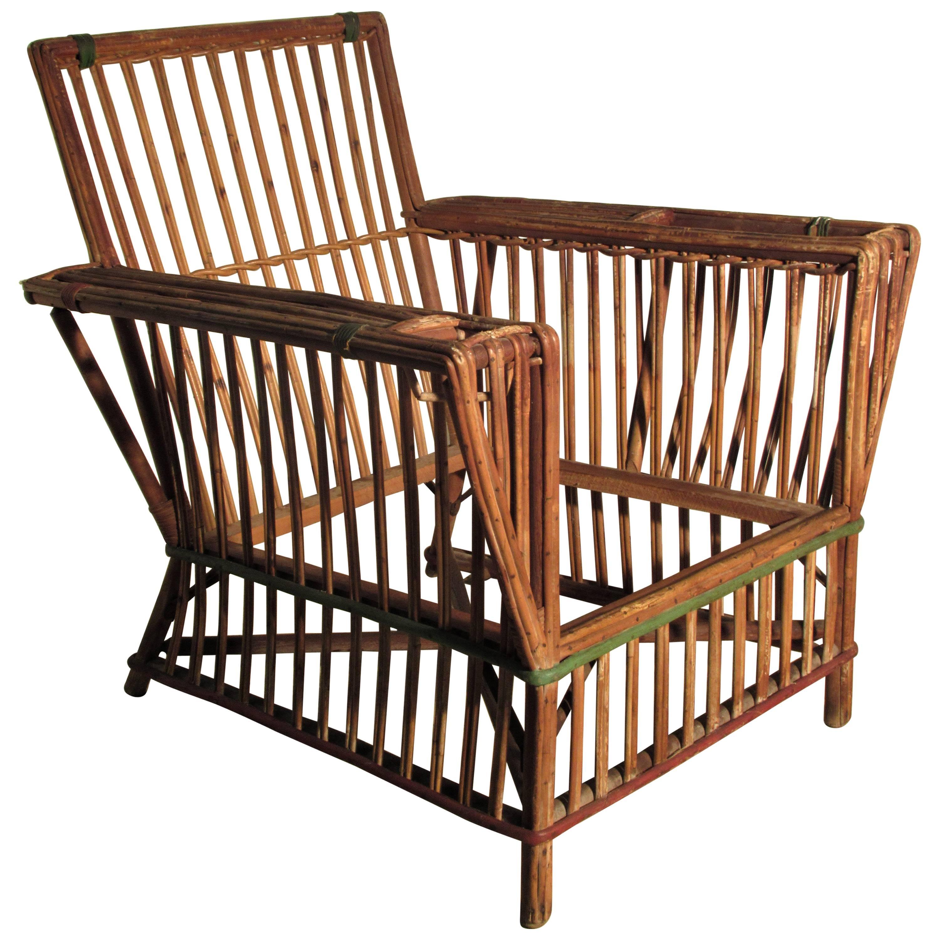 American 1930s Art Deco Stick Wicker Lounge Chair