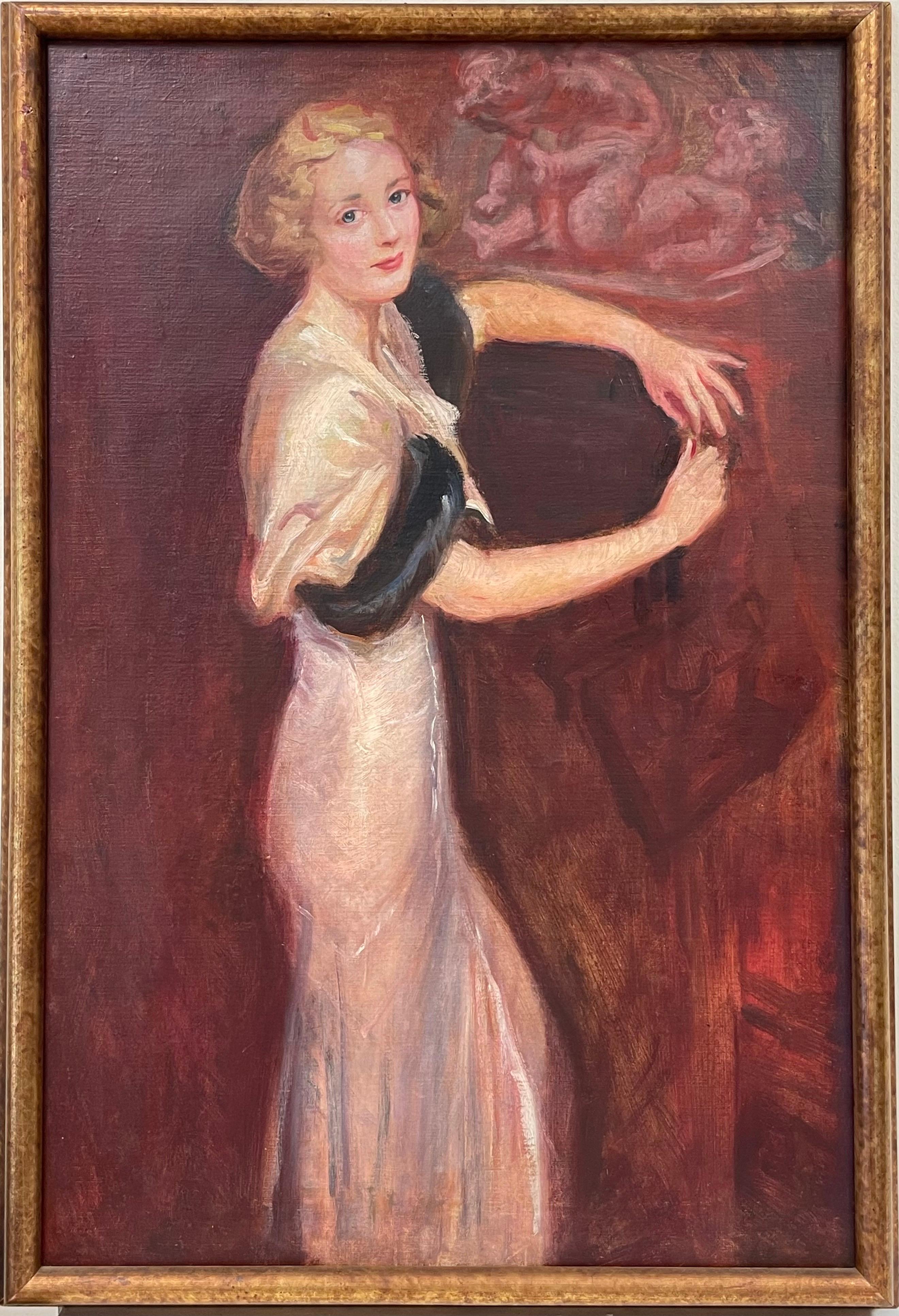 American 1930's Portrait Painting - Original Antique Portrait of Thelma Todd American Film Star - Beautiful Oil 