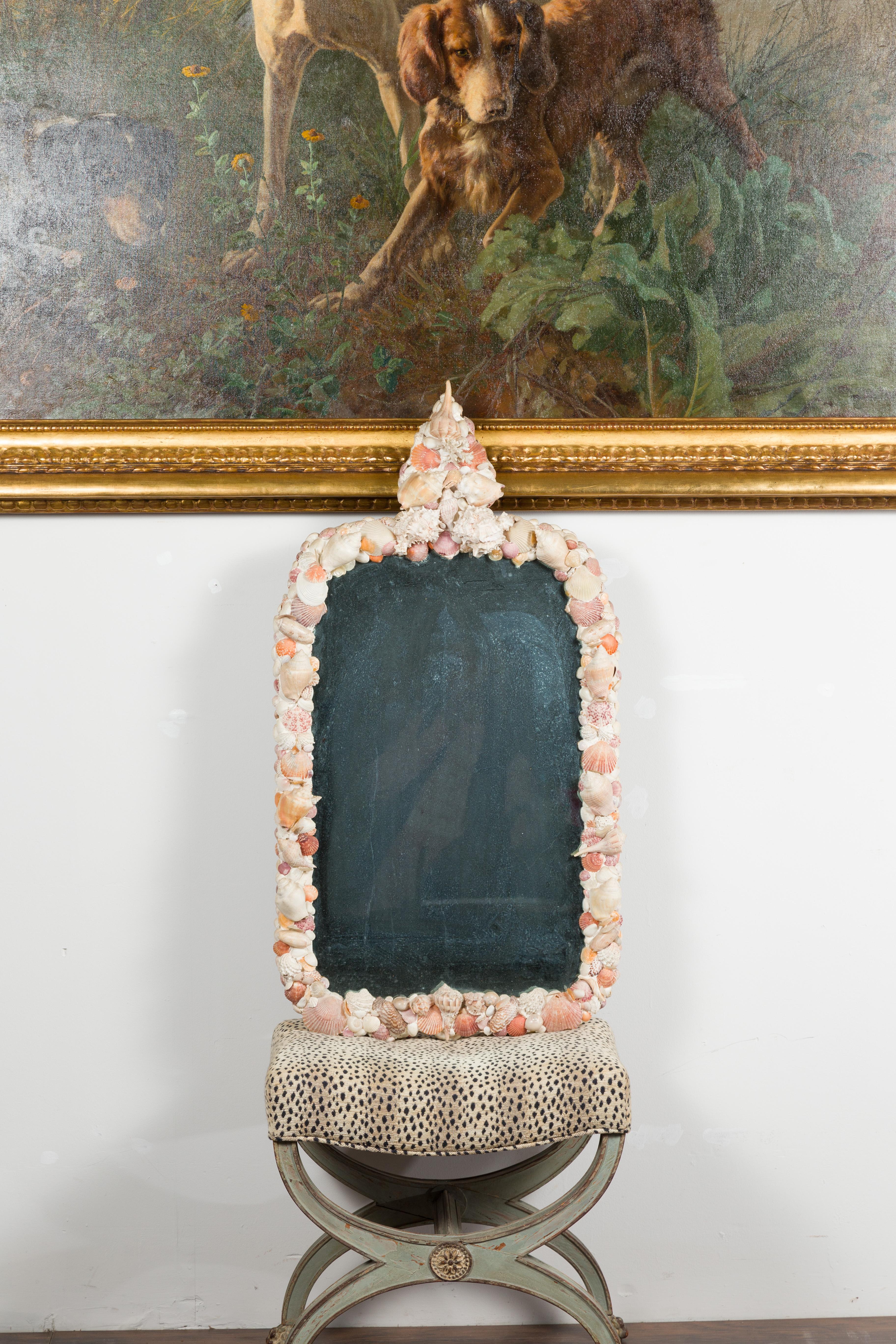 20th Century American 1930s Shell Mirror with Pyramidal Crest and Pastel Tones For Sale