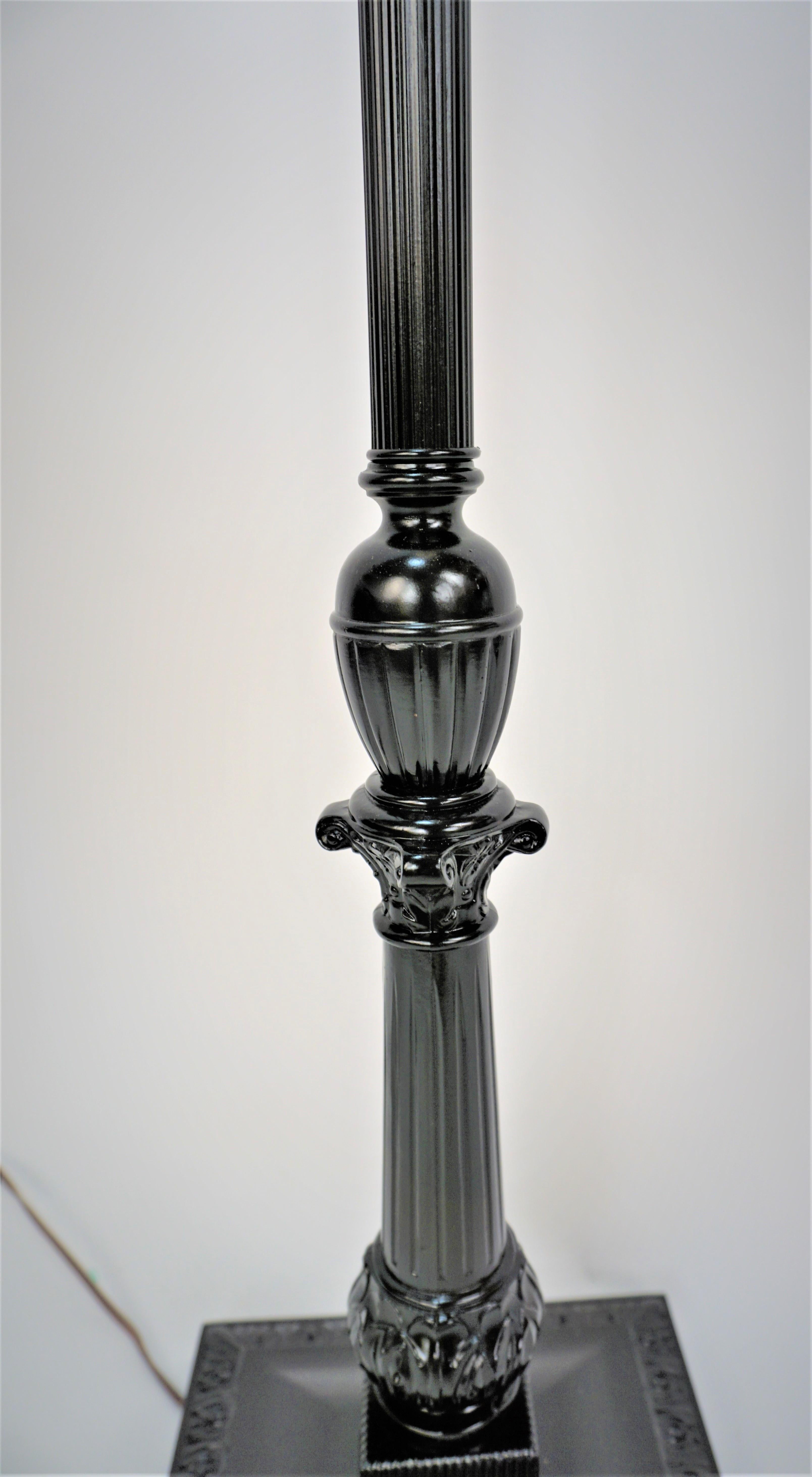 Lacquered American 1930's Torchiere Floor Lamp with Original Glass Shade For Sale