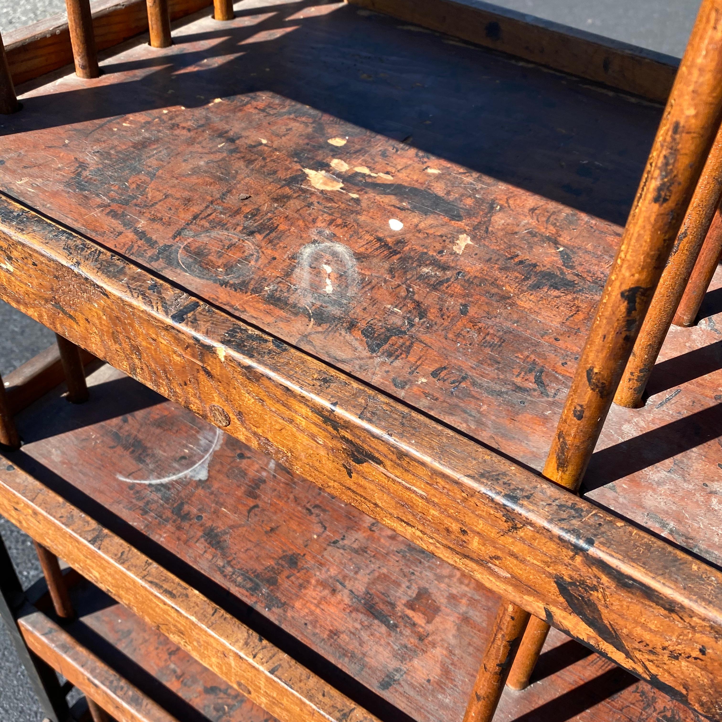 American 1930s Wooden Shelf, Cart or Bread Rack on Industrial Iron Wheels 2