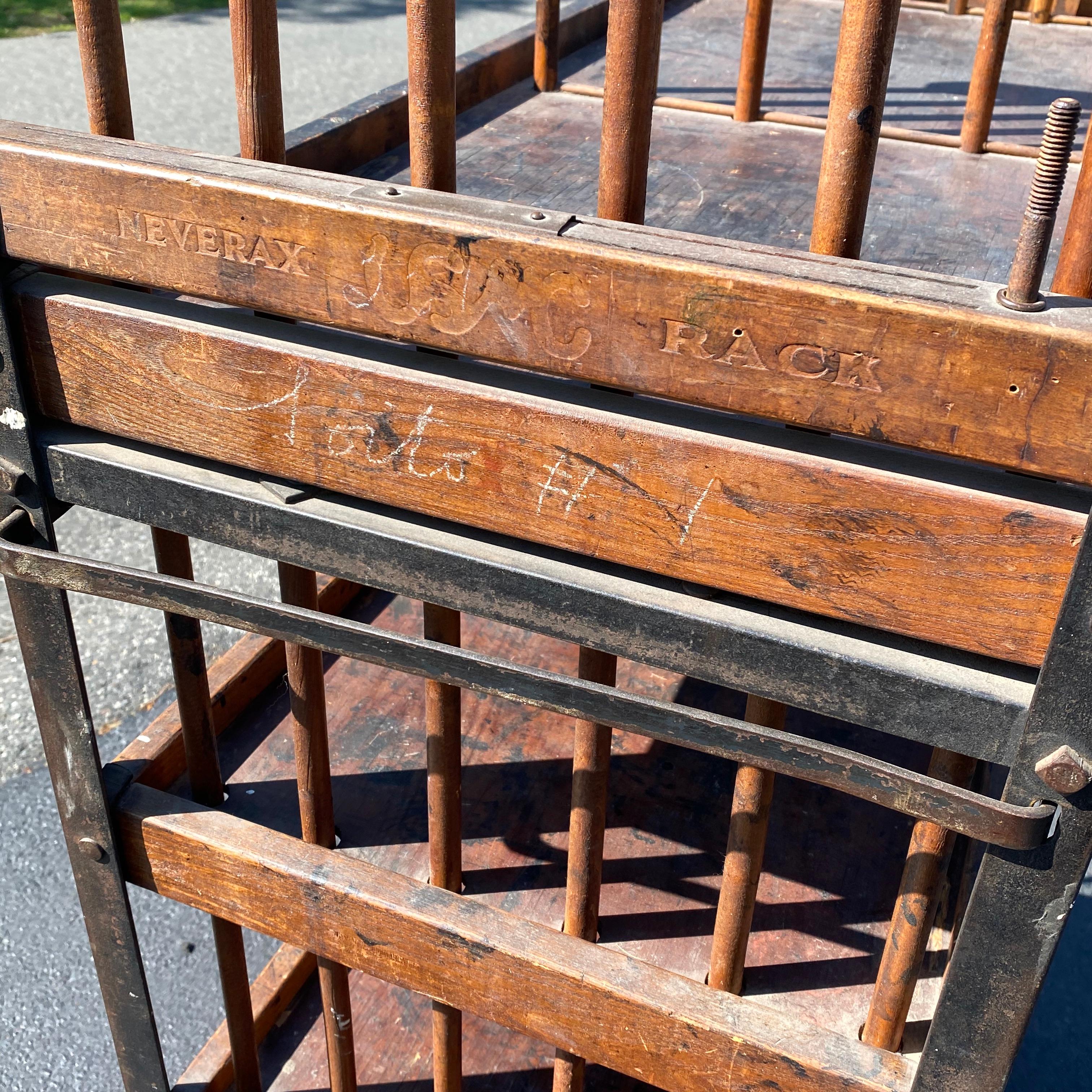 American 1930s Wooden Shelf, Cart or Bread Rack on Industrial Iron Wheels 5