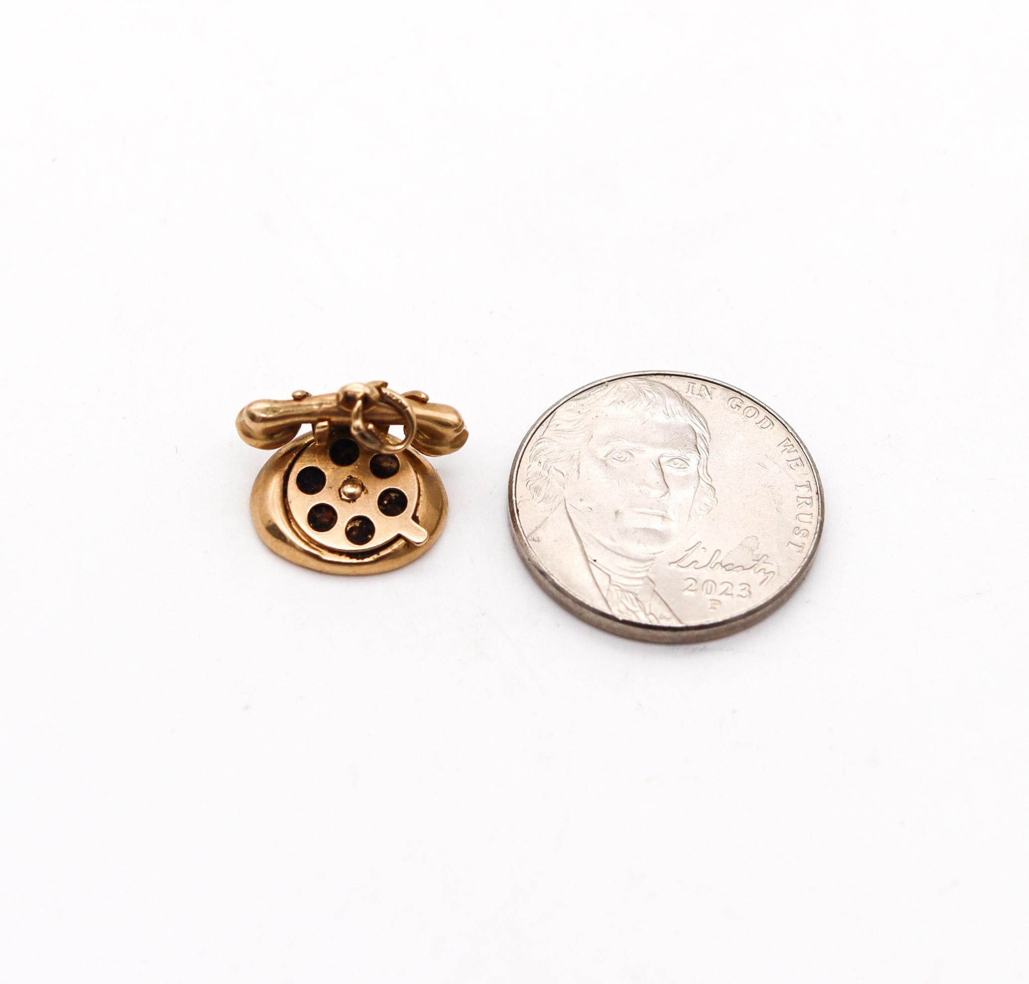 American 1935 Dreco Retro Charm in the Shape of a PHONE In 14Kt Yellow Gold For Sale 1
