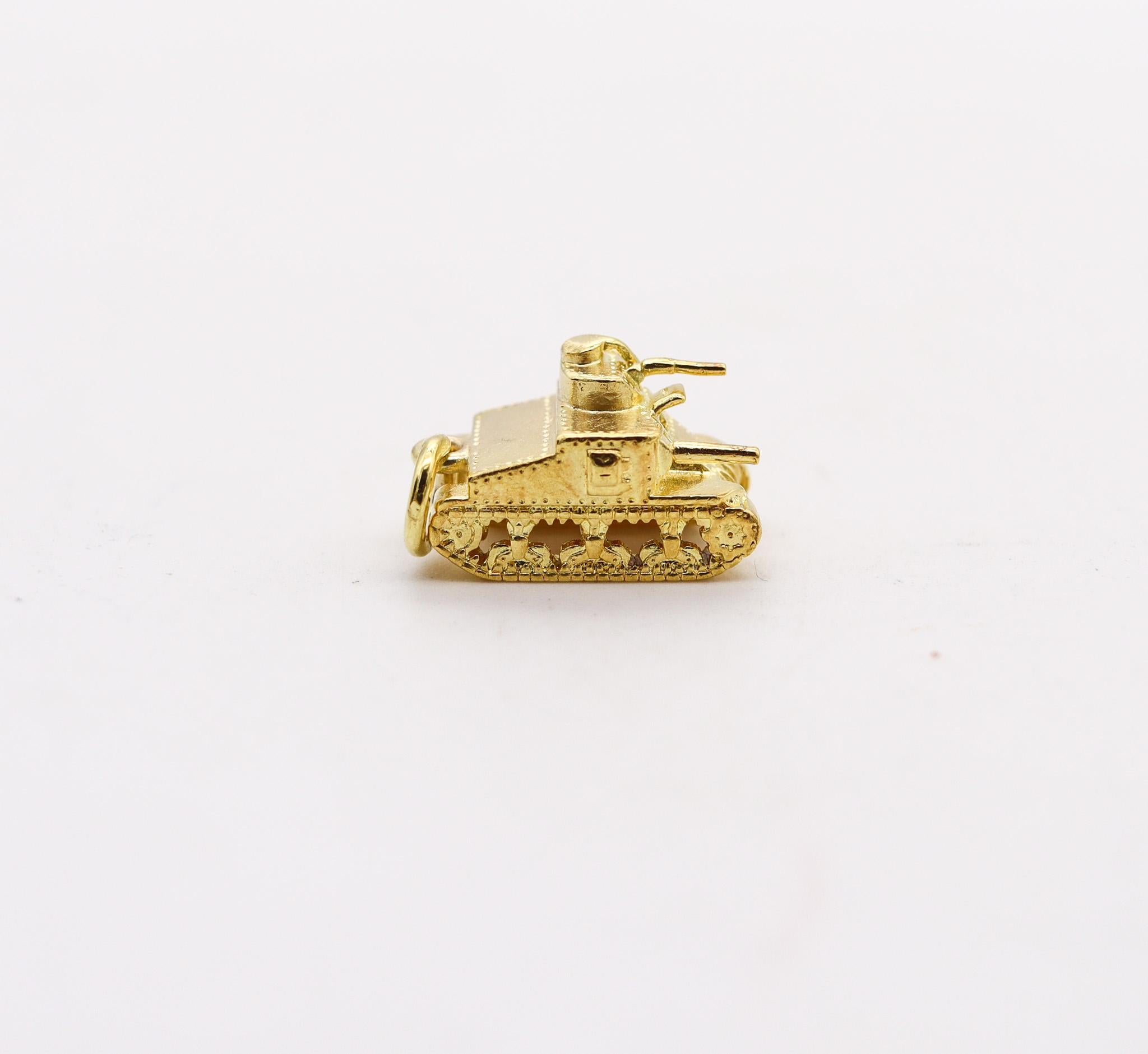 Women's or Men's American 1935 Dreco Retro Charm in the Shape of a TANK In 14Kt Yellow Gold