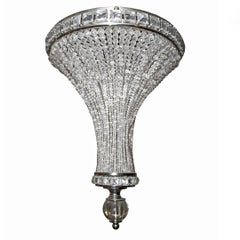 American 1940s Cut Crystal and Nickel Flush Mount Chandelier