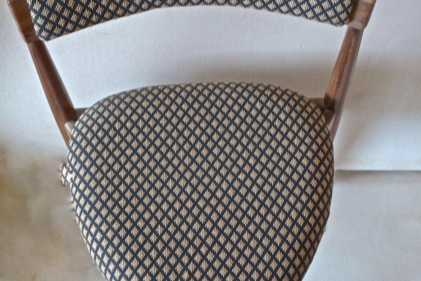 Danish 1960s Walnut Three-Legged Side Chair Upholstered with New Fabric 13