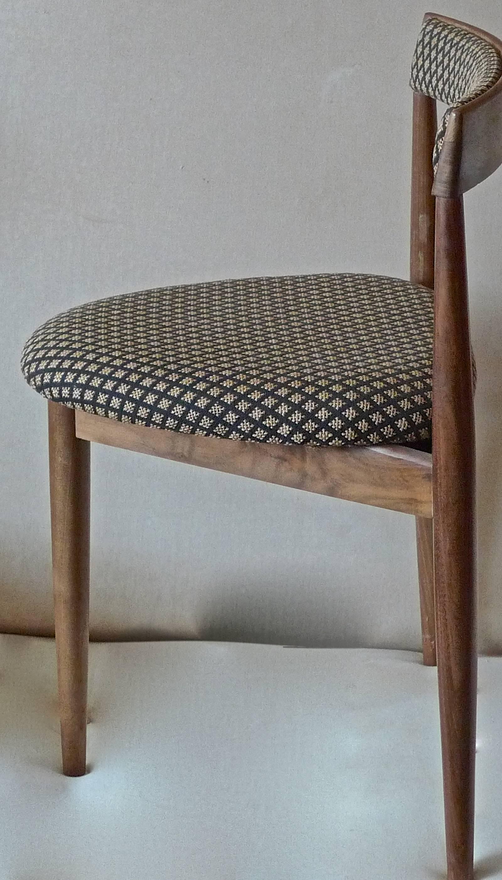 20th Century Danish 1960s Walnut Three-Legged Side Chair Upholstered with New Fabric
