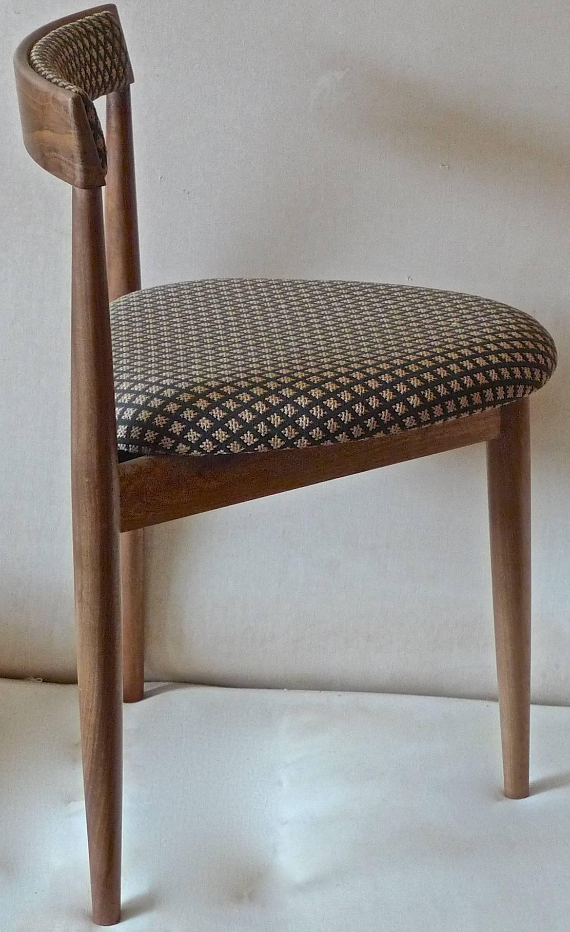 Danish 1960s Walnut Three-Legged Side Chair Upholstered with New Fabric 1