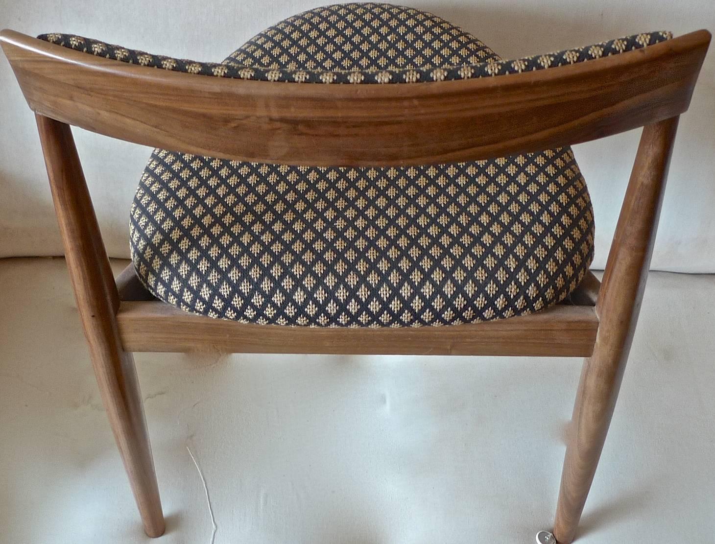 Danish 1960s Walnut Three-Legged Side Chair Upholstered with New Fabric 2