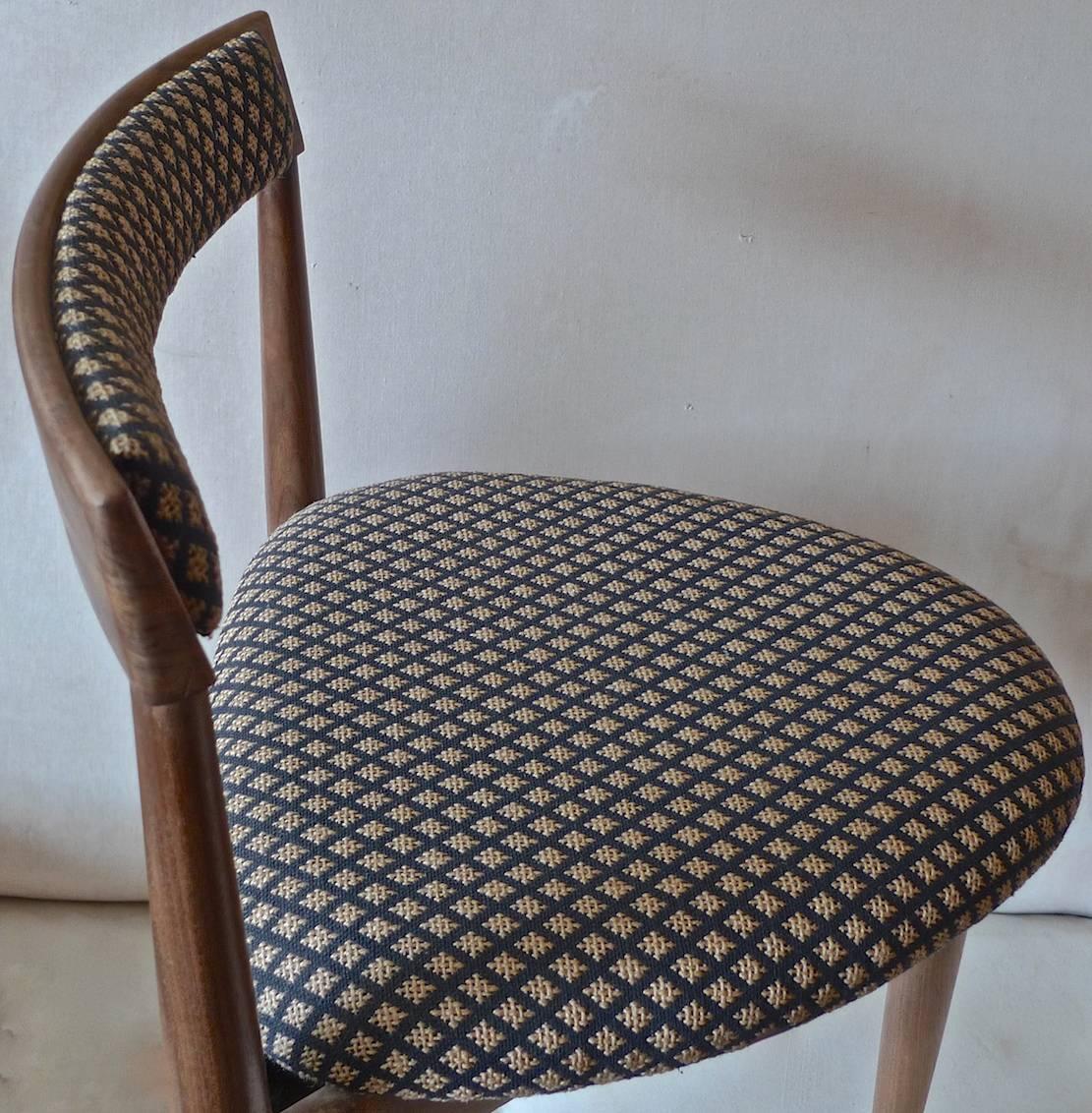 Danish 1960s Walnut Three-Legged Side Chair Upholstered with New Fabric 3