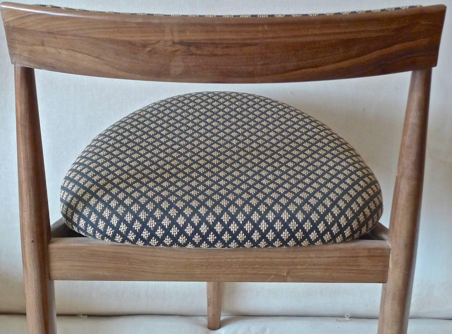 Danish 1960s Walnut Three-Legged Side Chair Upholstered with New Fabric 4