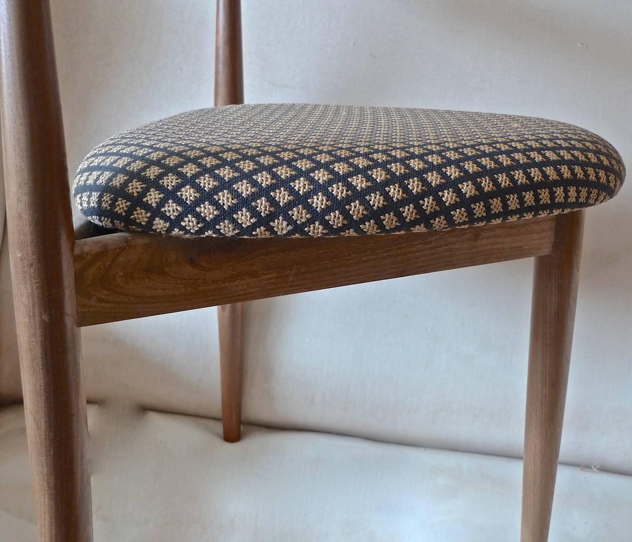 Danish 1960s Walnut Three-Legged Side Chair Upholstered with New Fabric 5