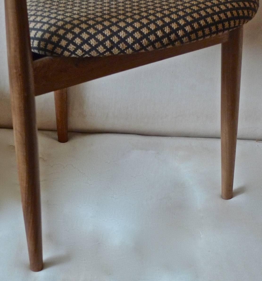 Danish 1960s Walnut Three-Legged Side Chair Upholstered with New Fabric 6