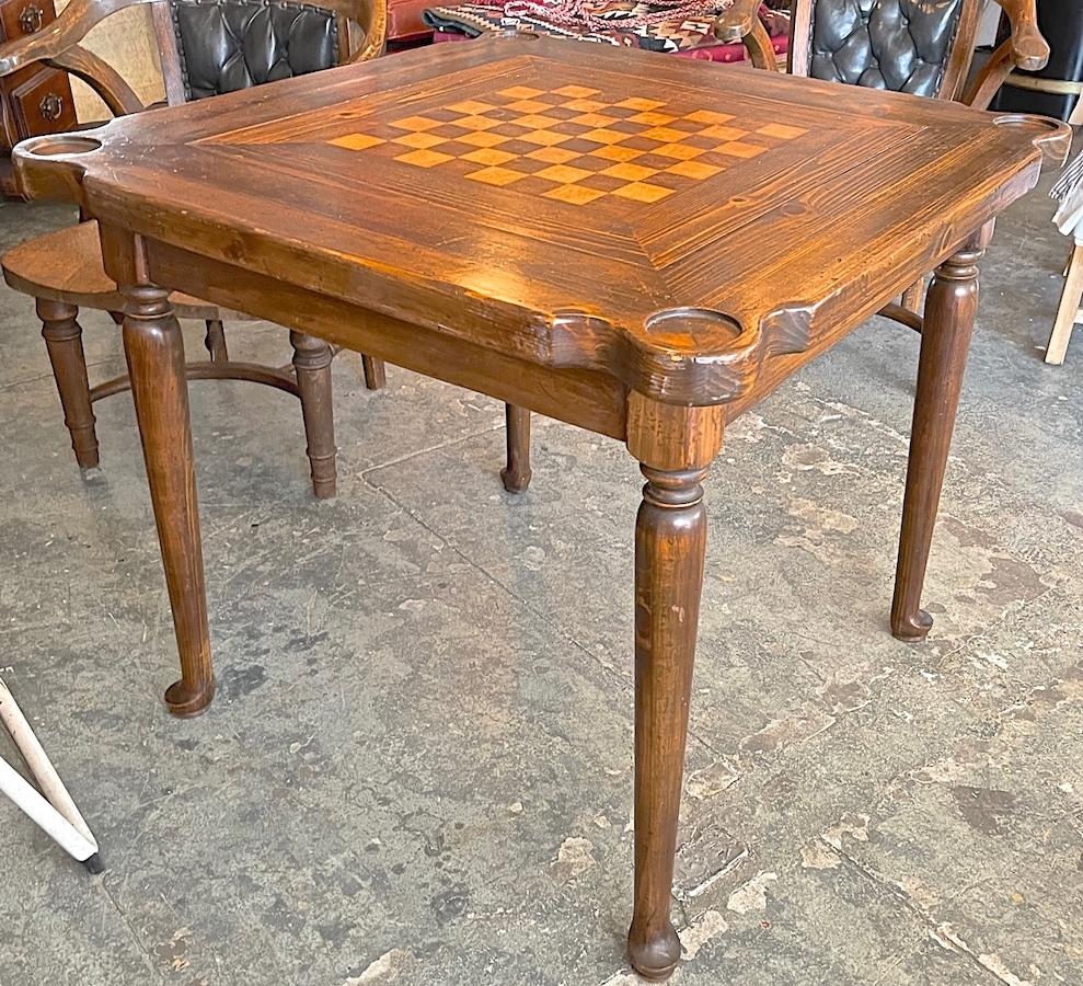 American 1950s Games Table with 4 Matching Armchairs with Leather Backs In Distressed Condition In Santa Monica, CA