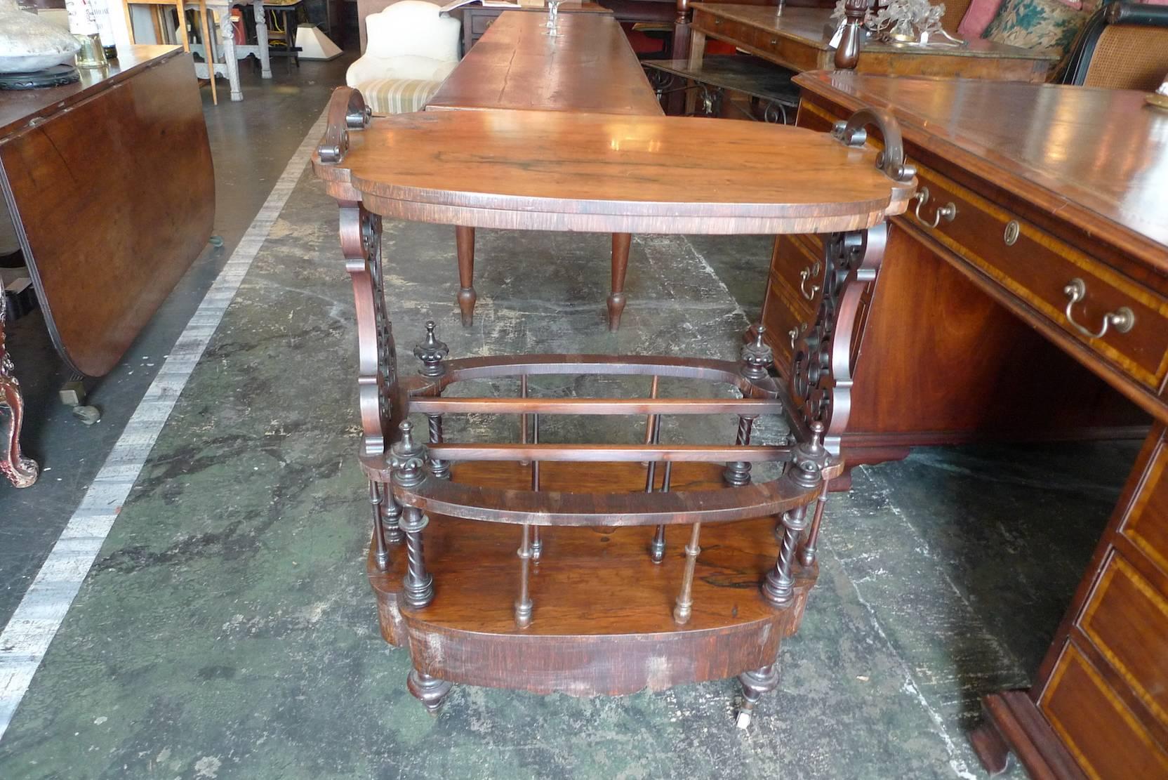 20th Century American 1950s Stained Walnut Bar Trolley on Four Porcelain Castors