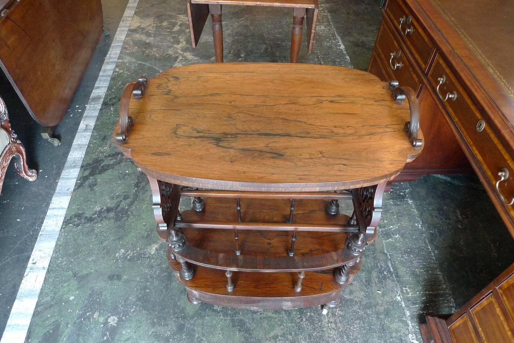 American 1950s Stained Walnut Bar Trolley on Four Porcelain Castors 1