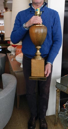 American 1960s Leather-Clad and Brass Table Lamp