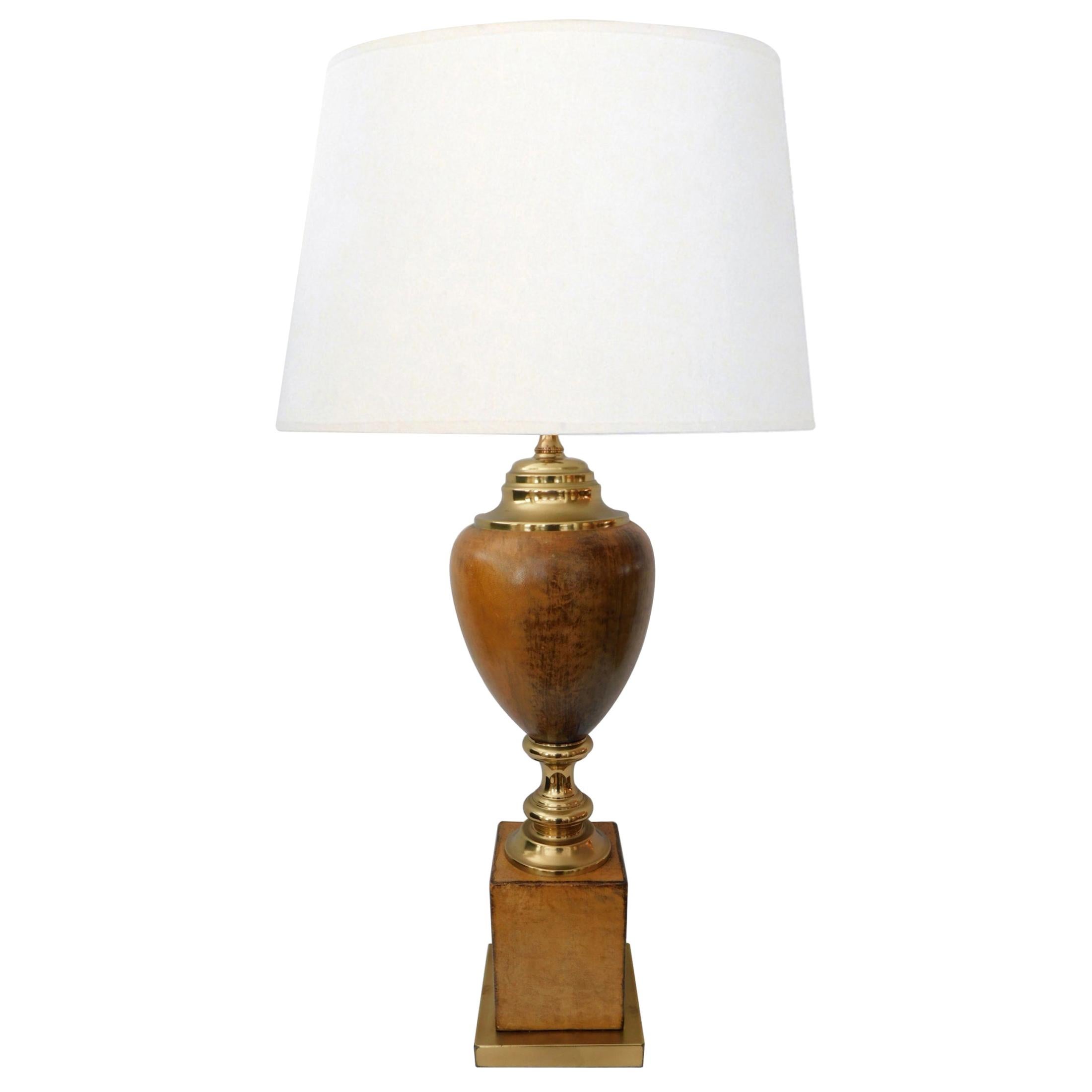 American 1960s Leather-Clad and Brass Table Lamp For Sale